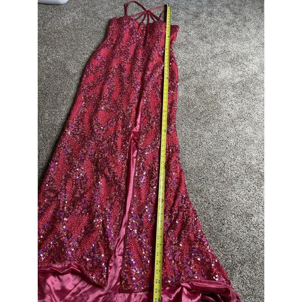 Glam Gurlz Pink Fully Beaded Sequin Prom Evening Dress Train High Slit Medium - Picture 8 of 11